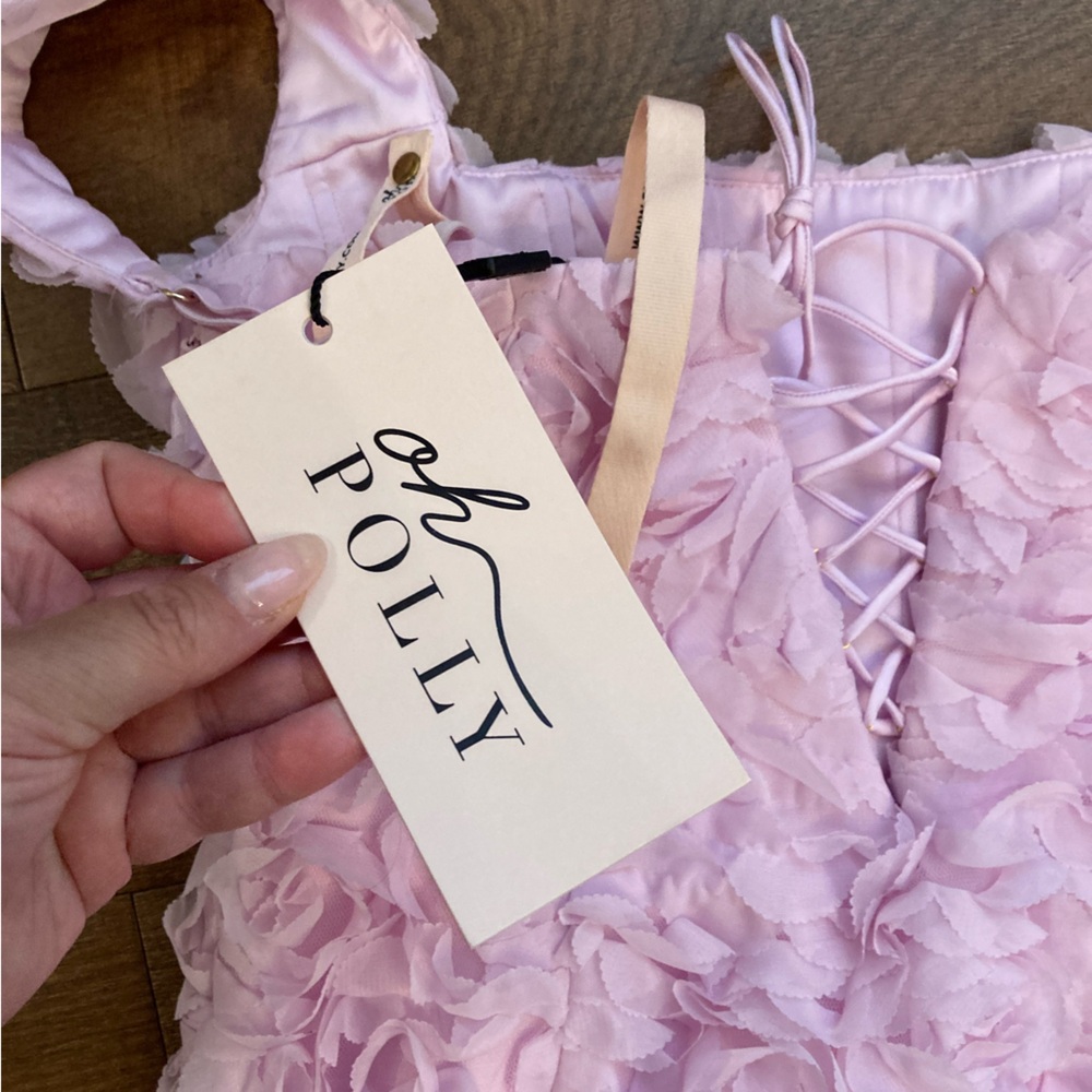 Oh Polly NWT Posy Floral Appliqué Corset Mini Dress Lilac Pink Women’s 10 - Picture 13 of 16